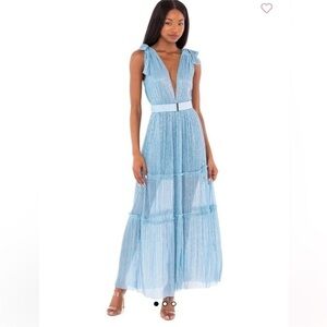 Sabina Musayev Dress Helena Tiered Maxi in Metallic Blue